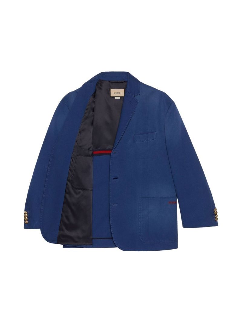 Blue Logo-embroidered Cotton Blazer
