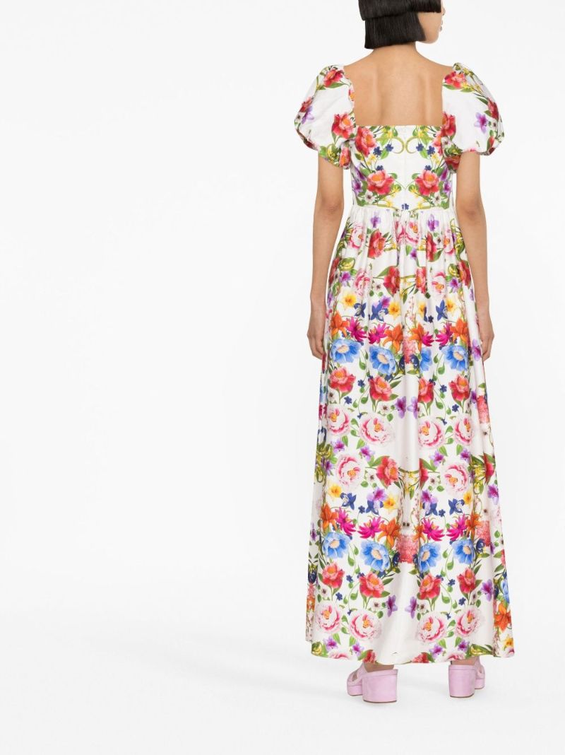 White Juliet Floral Print Off-shoulder Maxi Dress