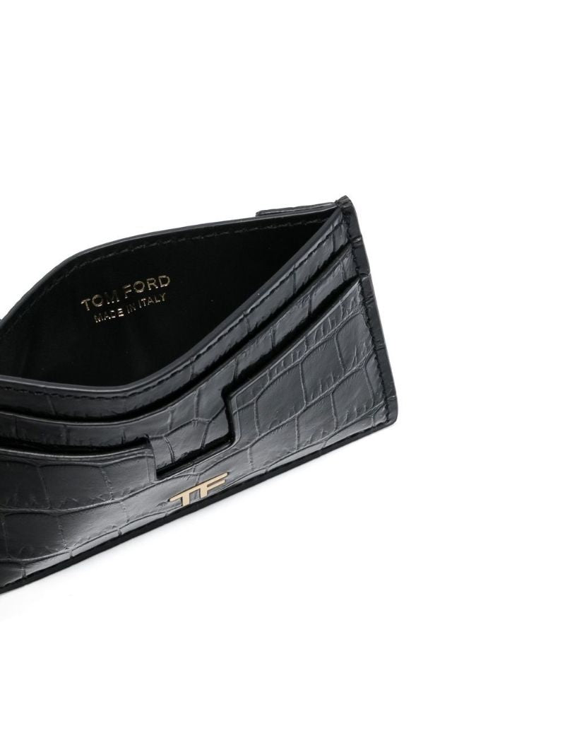 Black Tf Crocodile Embossed Leather Card Holder