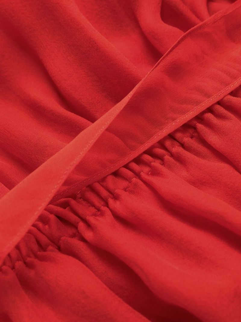 Red Off-the-shoulder Silk Chiffon Mini Dress