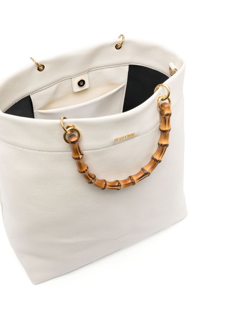 White Bamboo Handle Leather Tote Bag