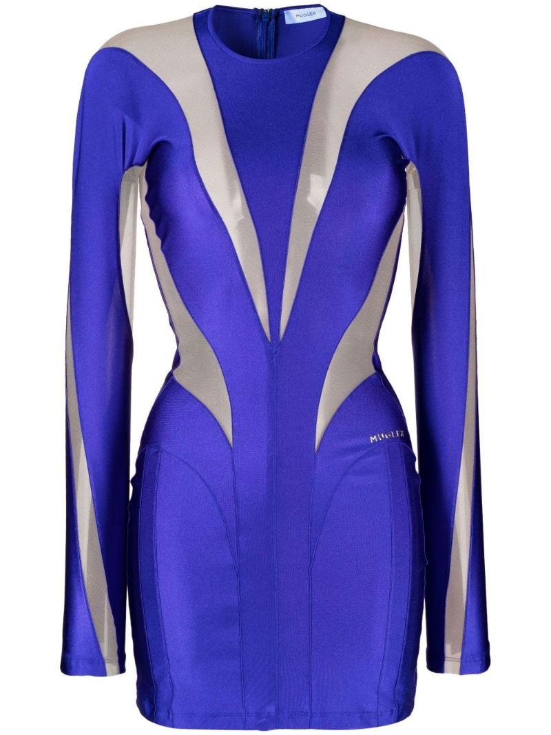 Blue Sheer Panelled Mini Dress