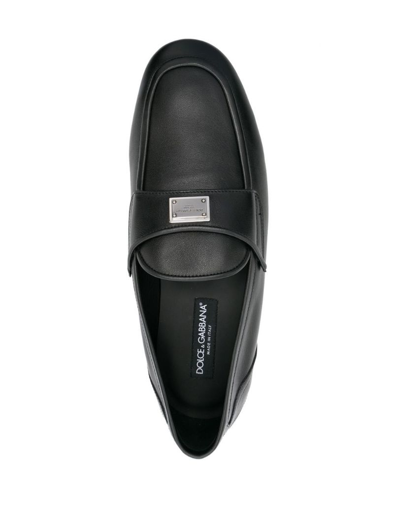 Black Logo Plaque Leather Loafers