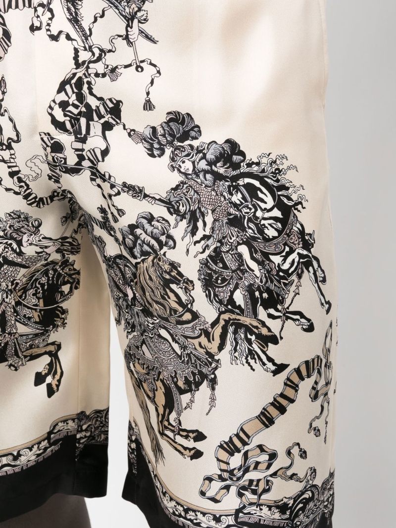 White and Black Graphic Print Silk Shorts