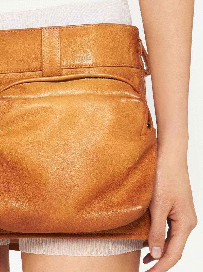 Brown Cargo Leather Mini Skirt