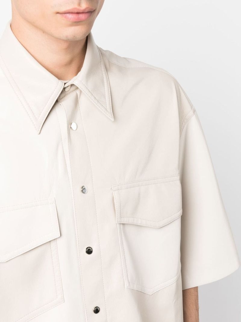 White Short-sleeved Faux Leather Shirt