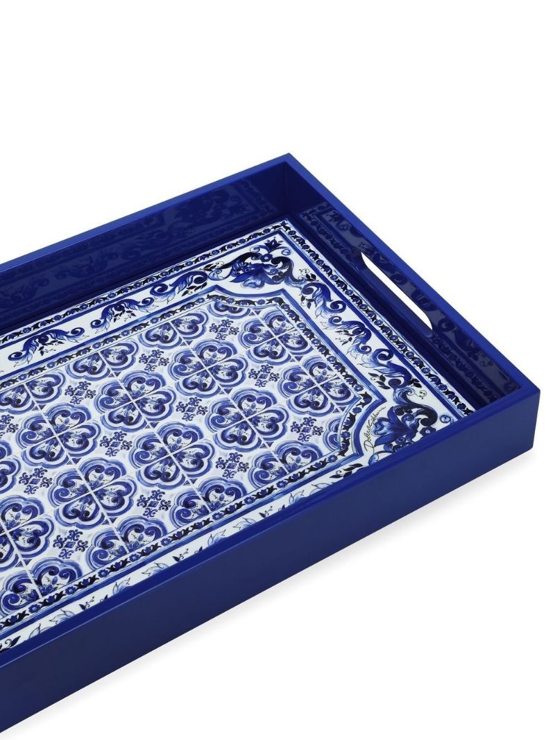 Blue Mediterraneo Print Wood Tray