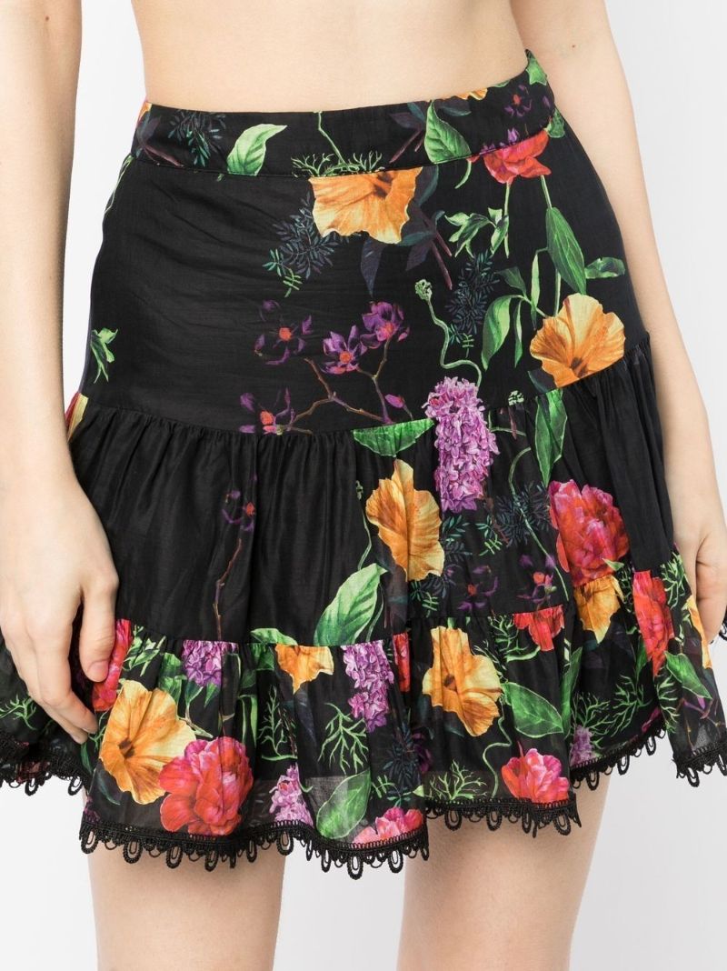 Black Floral Print Cotton Mini Skirt