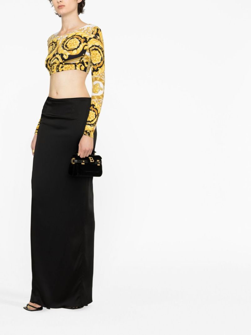 Yellow Barocco Print Cropped Top