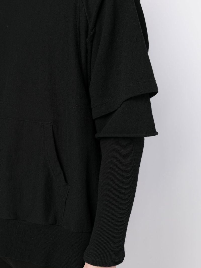 Black Layered-sleeves Cotton Hoodie