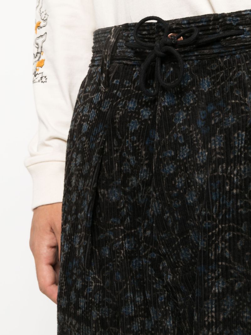 Black Lush Floral-print Corduroy Trousers