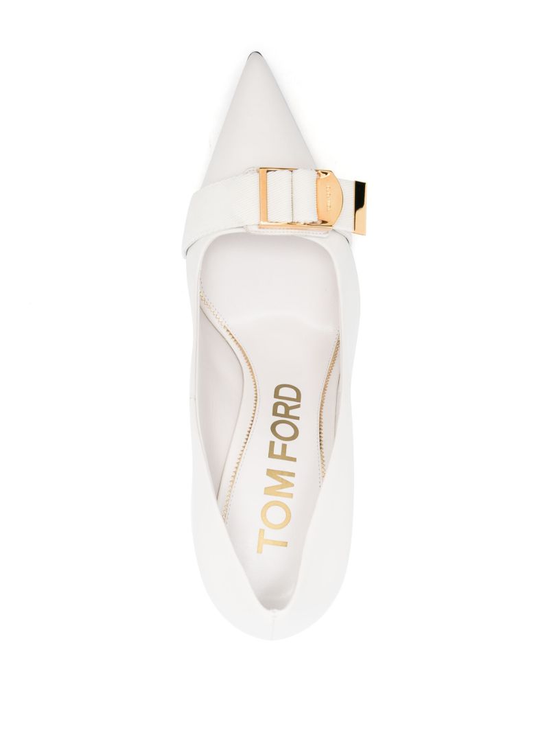 White 105 Buckle-embellished Leather Pumps