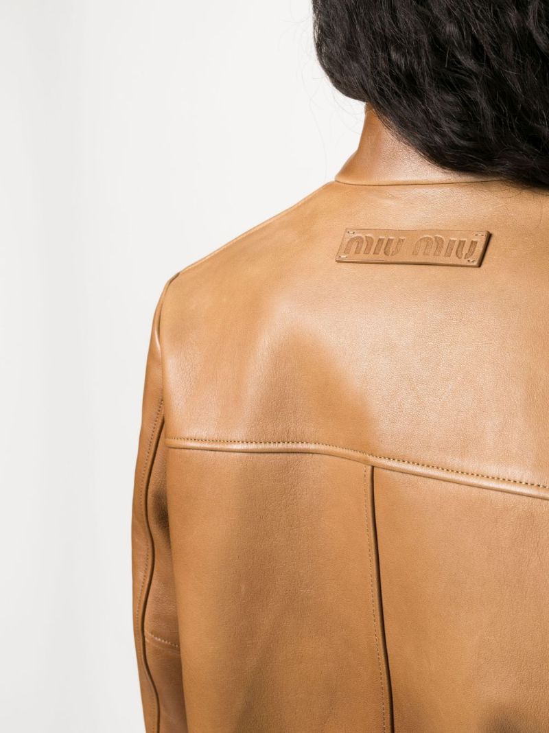 Brown Logo Patch Leather Jacket