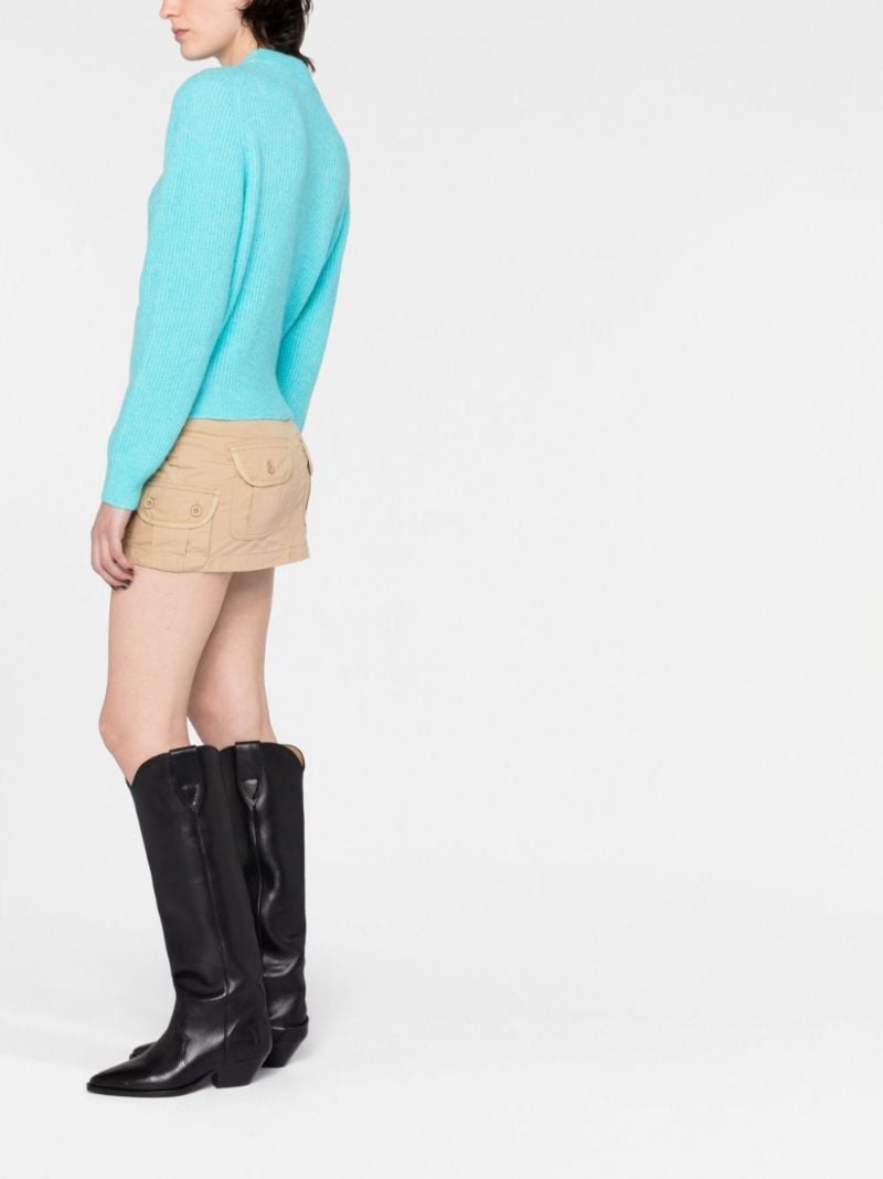 Blue V-neck Ribbed Cardigan