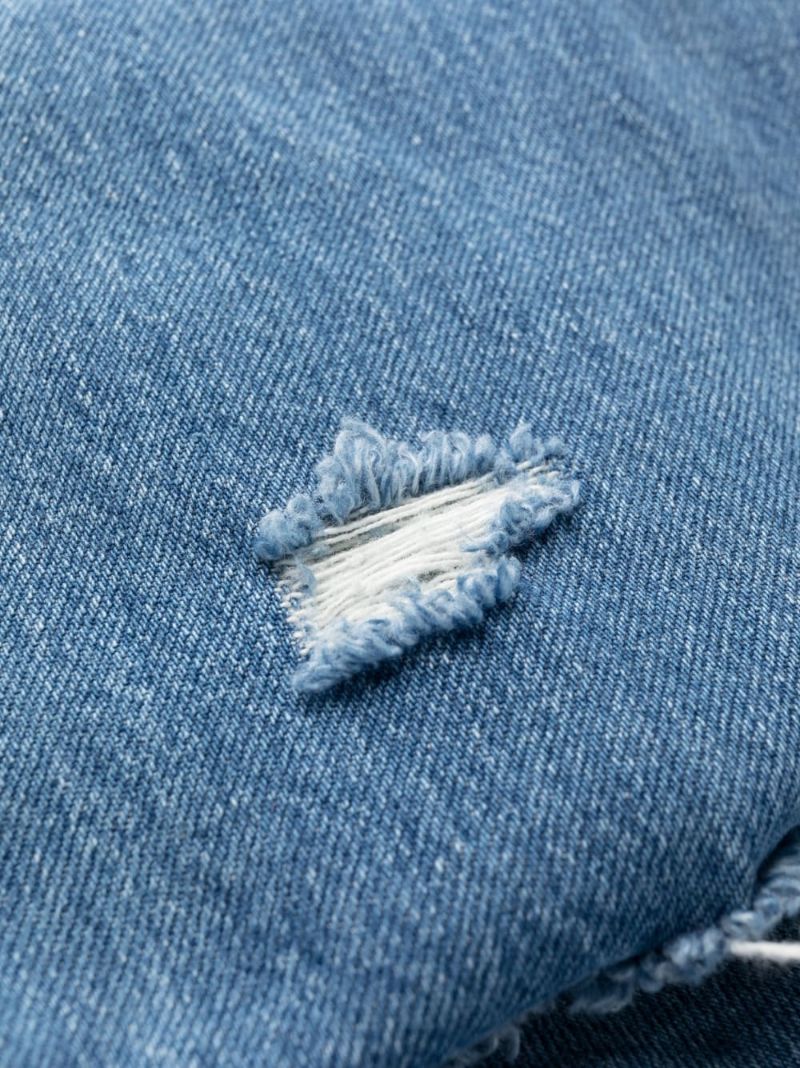 Blue Distressed Straight-leg Jeans