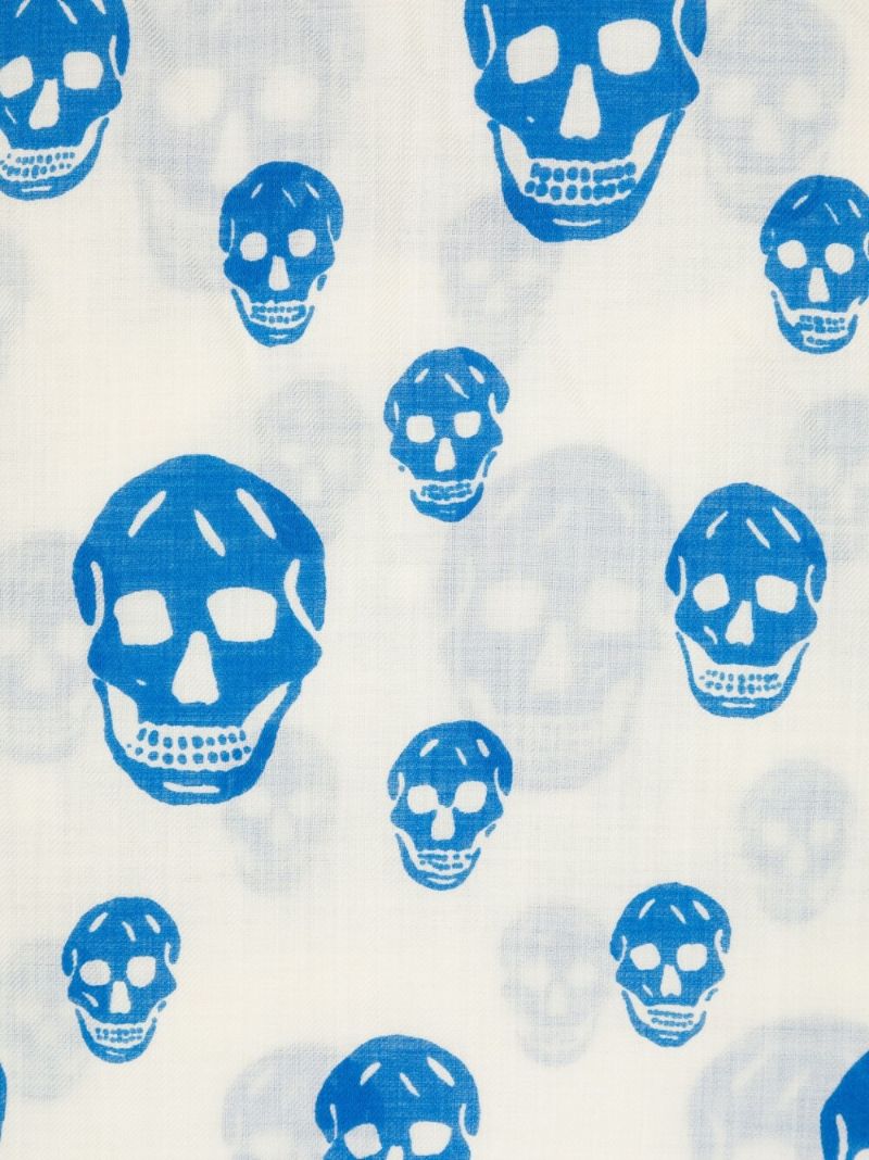 White Skull-print Wool Scarf