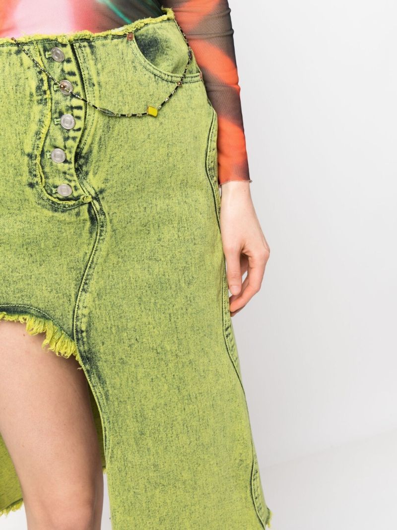 Green Wavy Asymmetric Denim Skirt