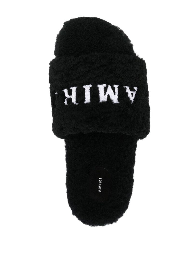 Black Embroidered Logo Slides