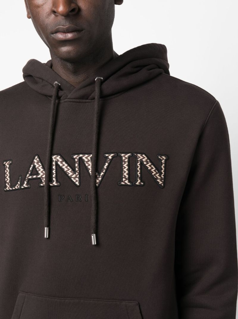 Brown Logo Embroidered Drawstring Hoodie