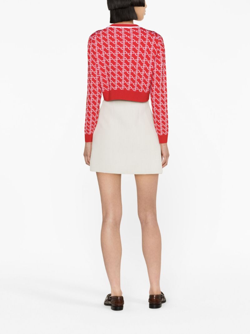Red Monogram Print Cropped Sweater