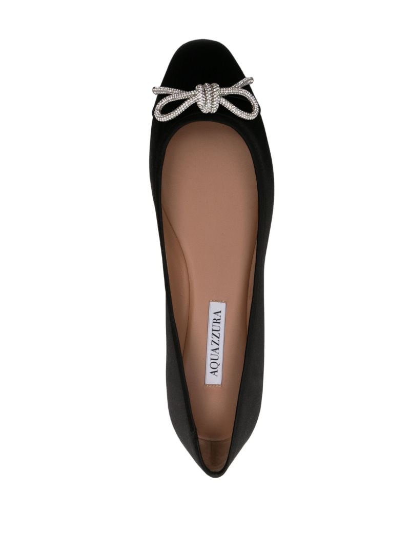 Black Parisina Crystal Bow Satin Ballerina Shoes