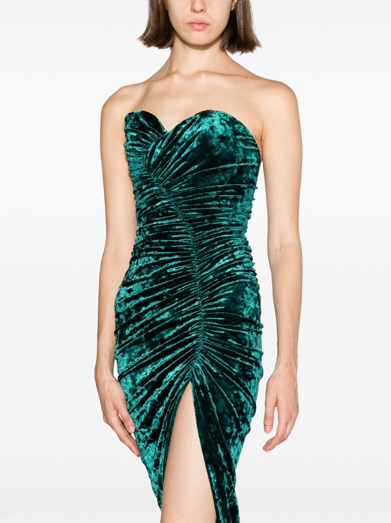 Green Ruched Velvet Dress