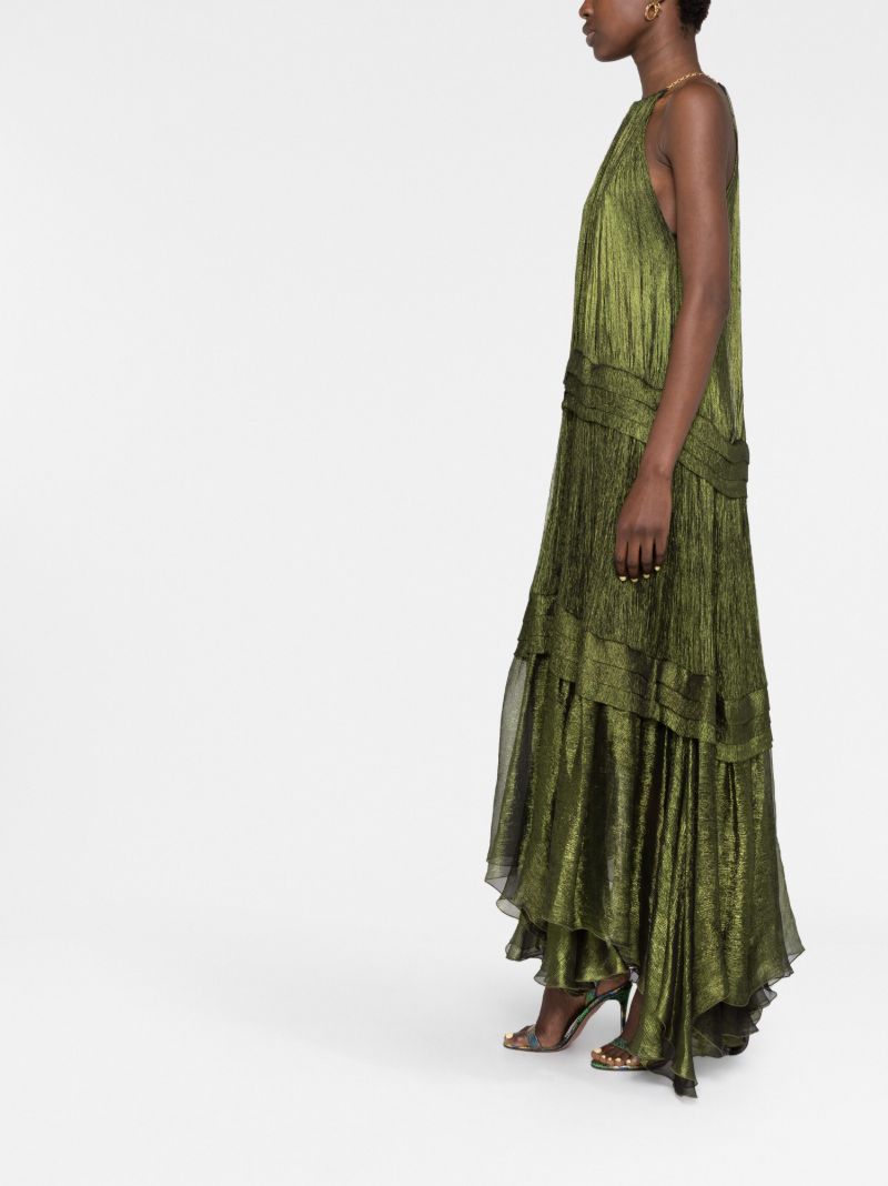 Green Lilly Tiered Silk Dress
