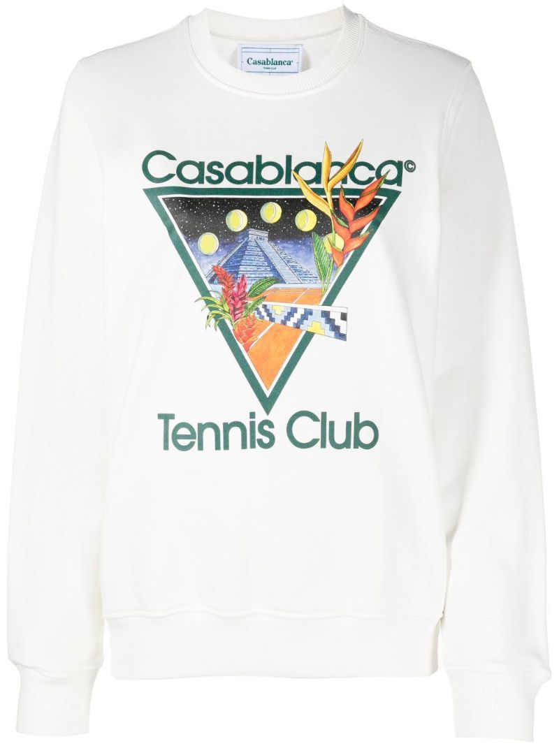 White Tennis Club Print Cotton Sweatshirt