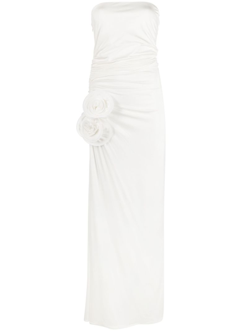 White Floral-appliqué Strapless Gown