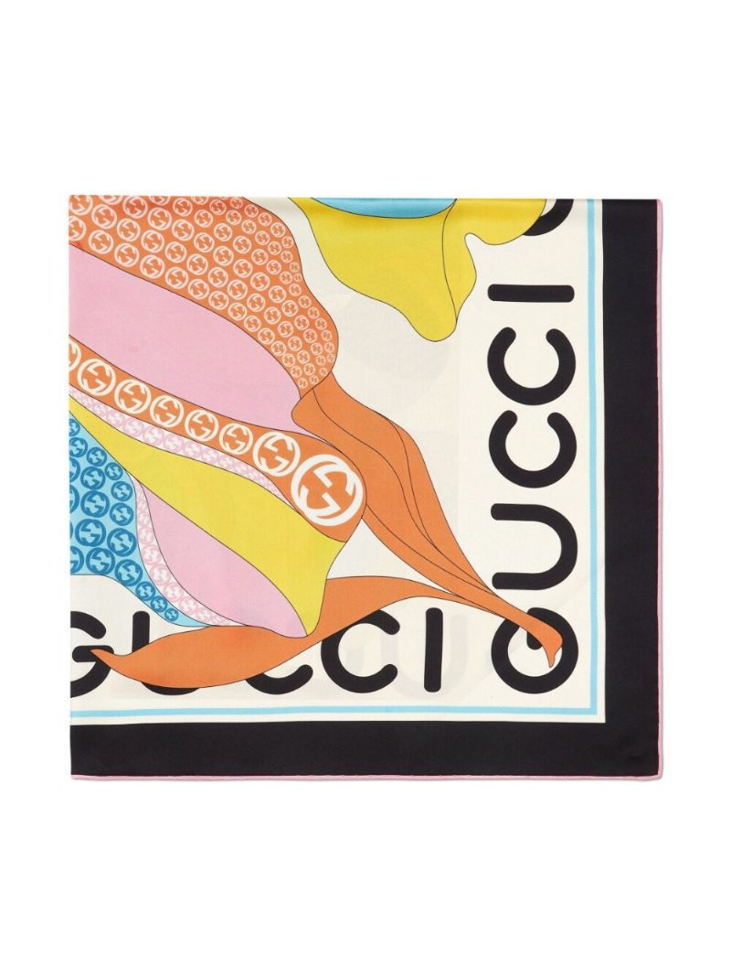 Black Maxi-flower Print Silk Scarf