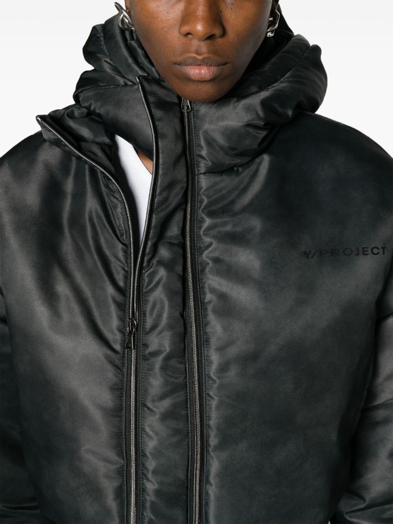 Grey Double-zipper Cropped Puffer Jacket