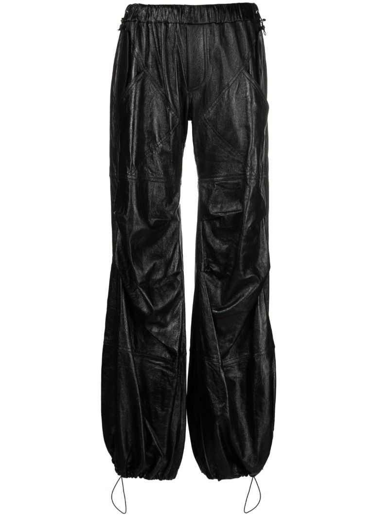 Black Leather Cargo Trousers
