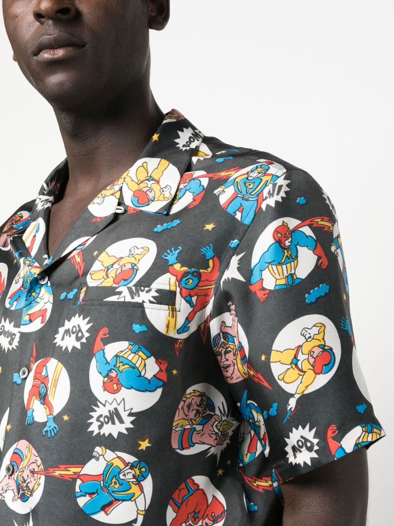 Grey Cartoon-print Silk Shirt