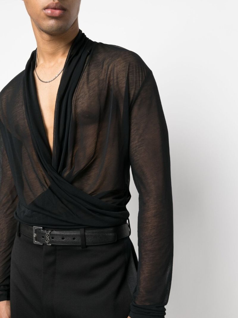 Black Semi-sheer Cotton Wrap Blouse