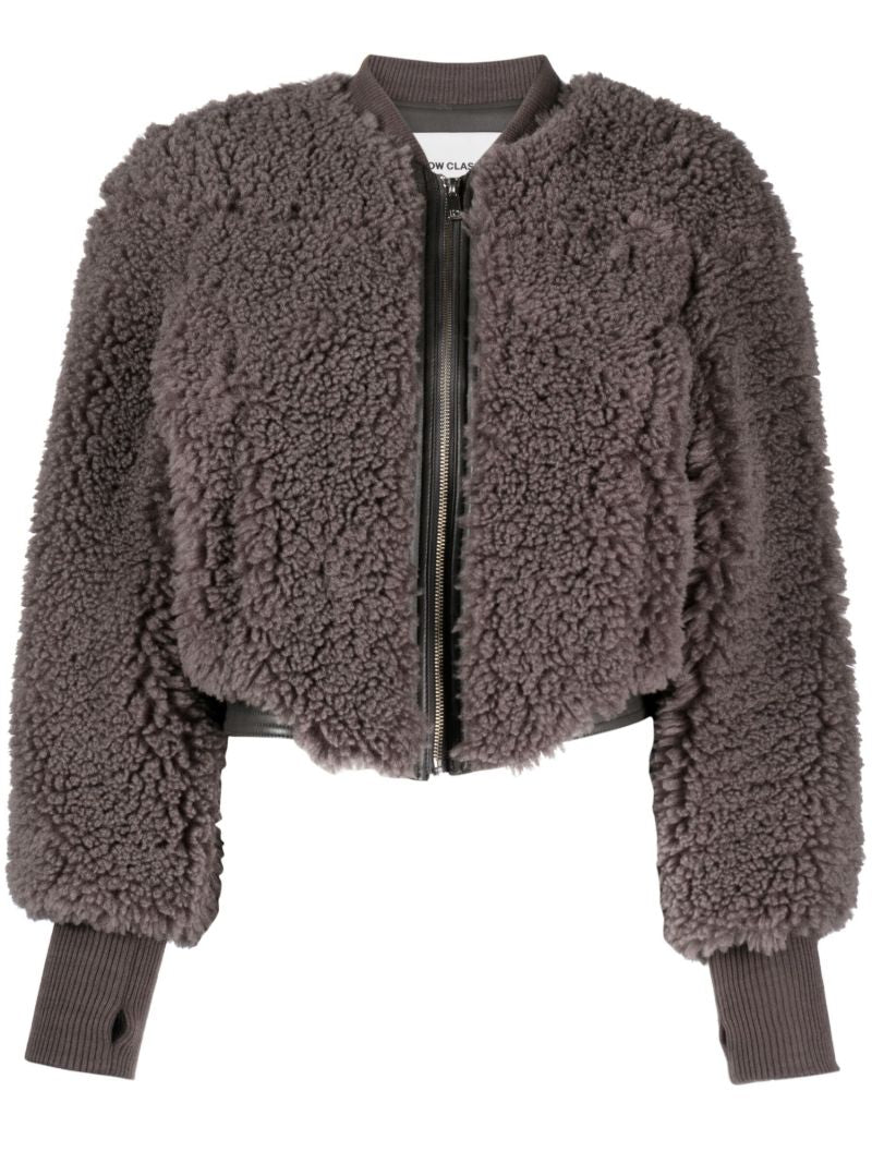 Grey Cropped Faux-shearling Jacket