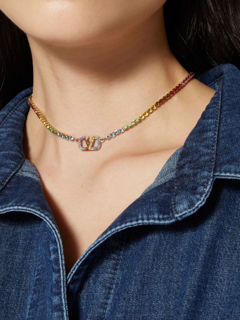 Gold-tone Vlogo Signature Rainbow Crystal Necklace