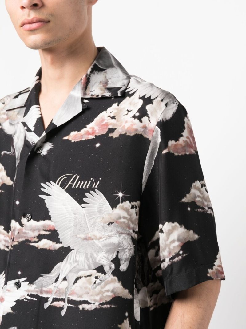 Black Pegasus Print Silk Shirt