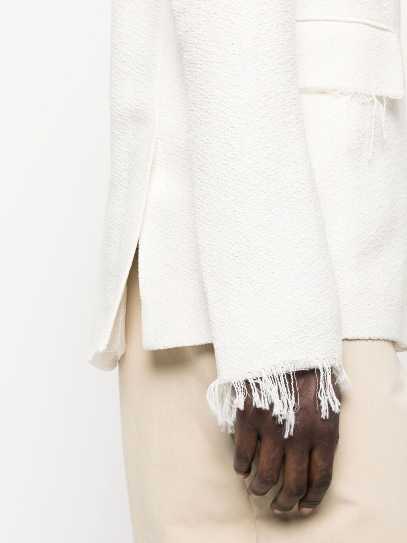 White Frayed Textured Blazer