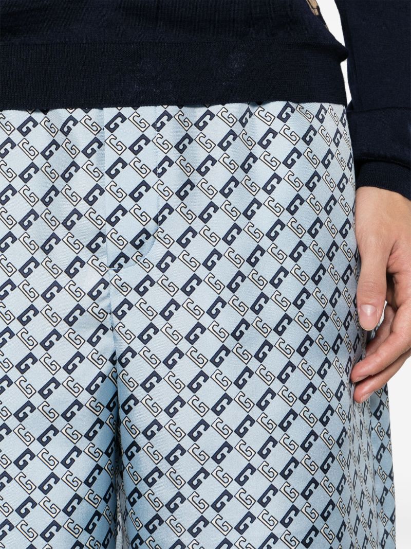 Blue Gg Print Silk Shorts