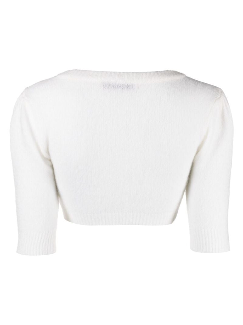 White Bow-embellished Knit Crop Top