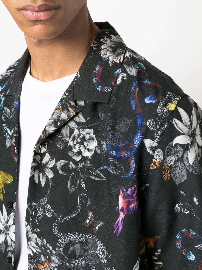 Black Floral-print Tencel Shirt