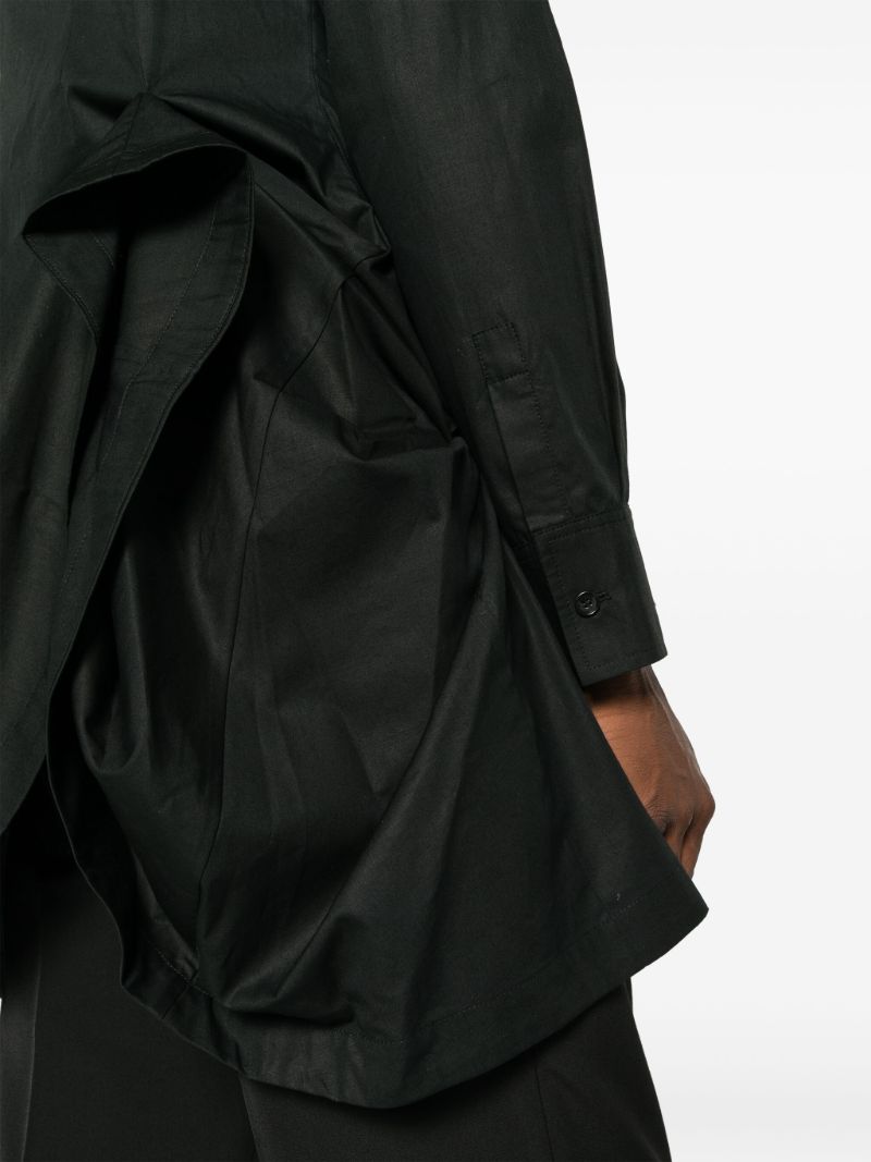 Black Asymmetric Gathered Cotton Shirt