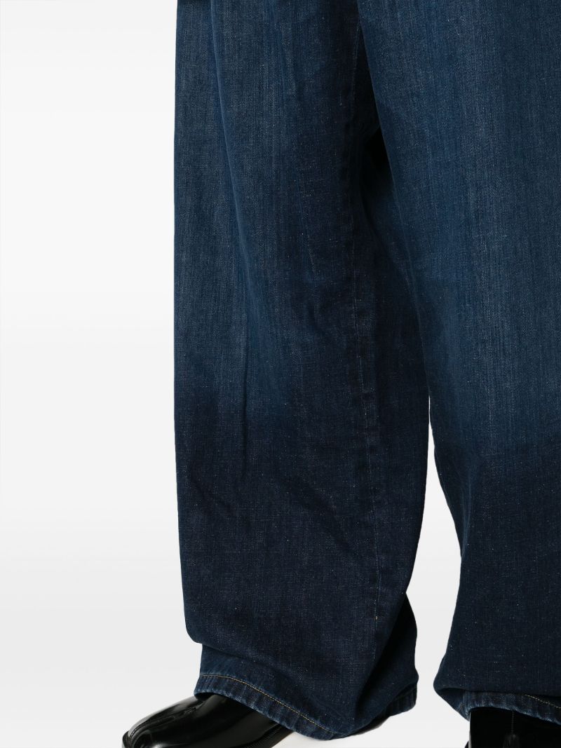 Blue Leather Cord Wide-leg Jeans