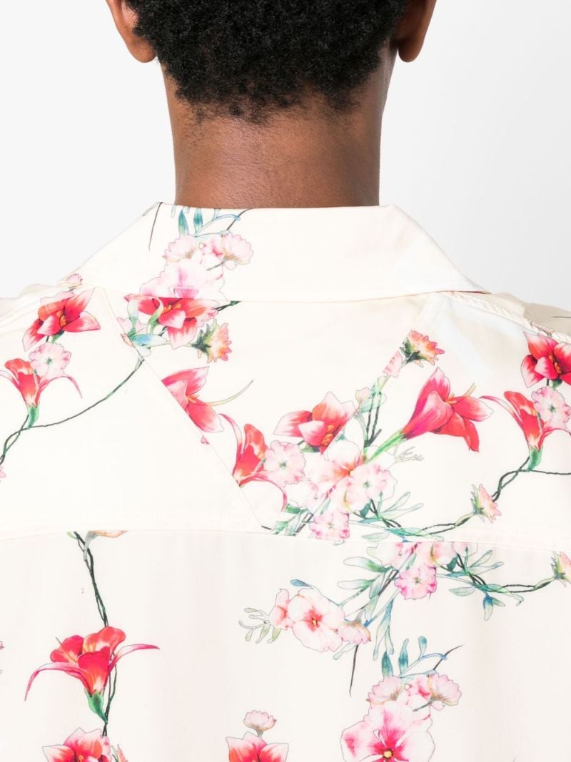 Beige Floral Print Short Sleeved Shirt