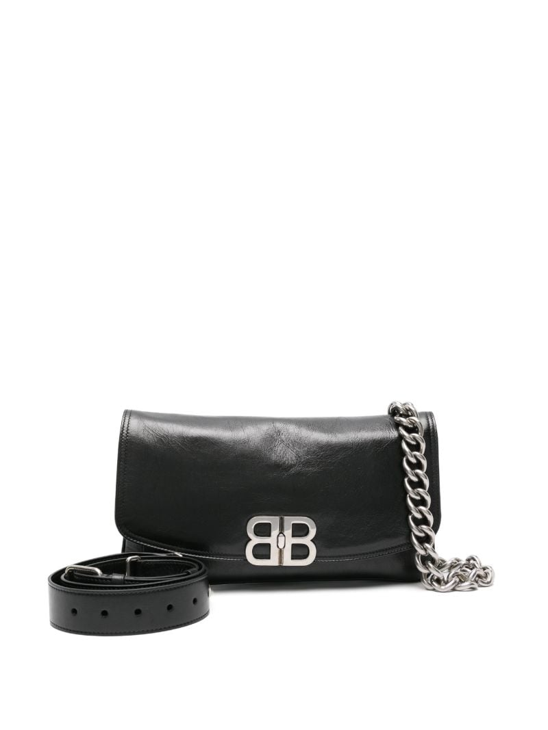 Black Bb Logo Plaque Leather Shoulder Bag