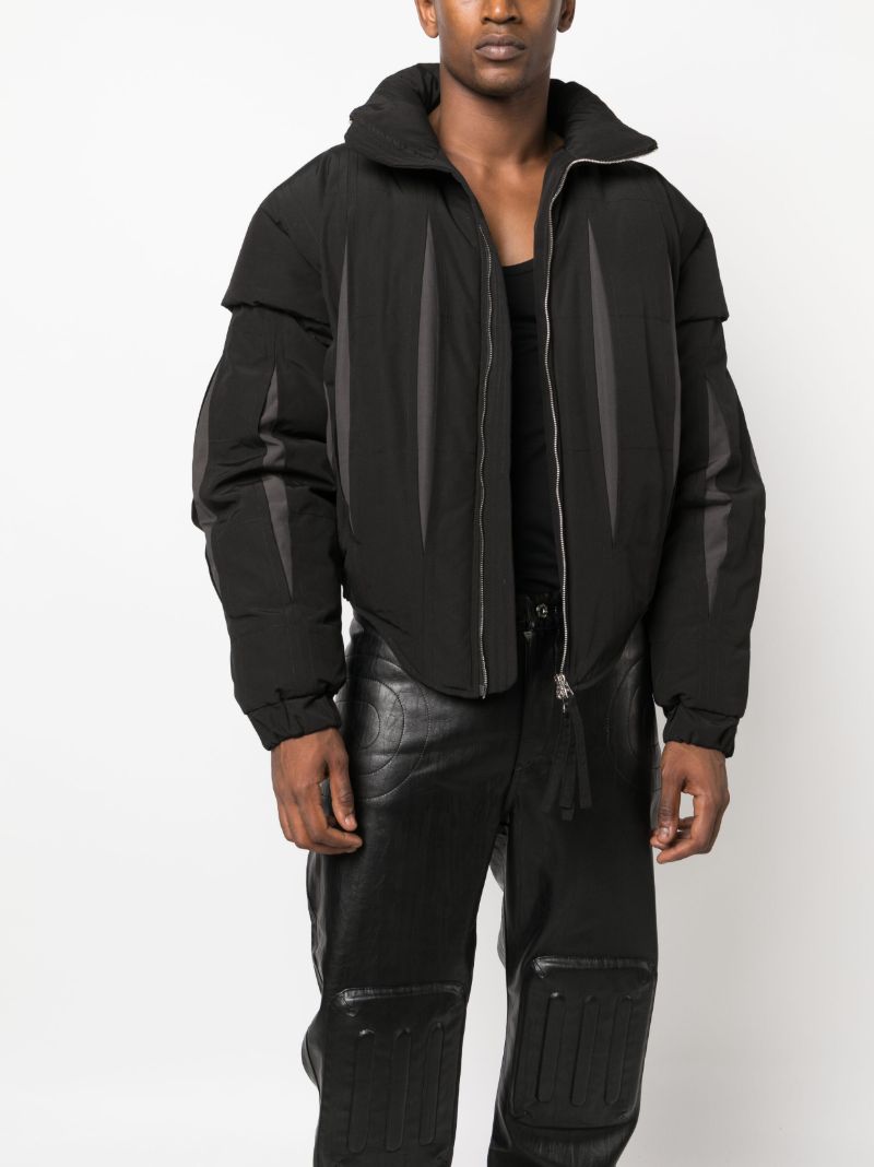 Black Slashed Hooded Padded Jacket