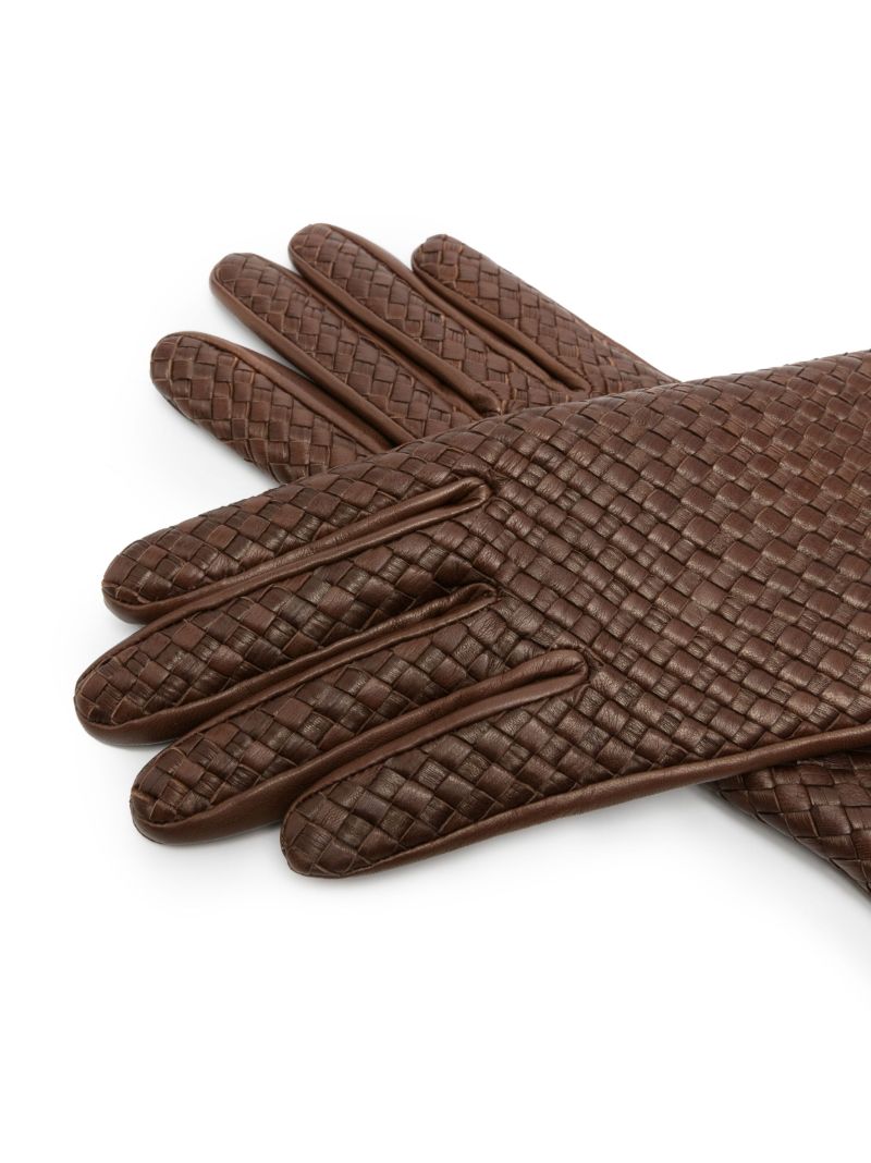 Brown ChloÃ_x0083_© Woven Leather Gloves