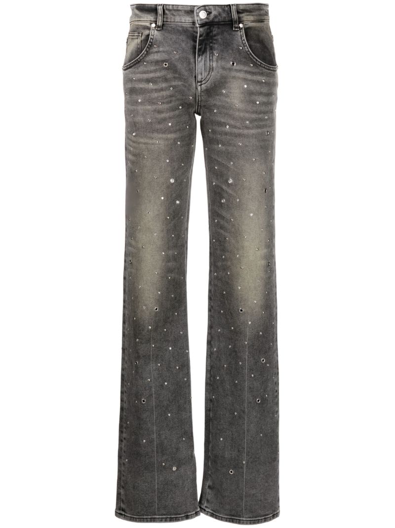 Grey Eyelet and Crystal Embellished Jeans