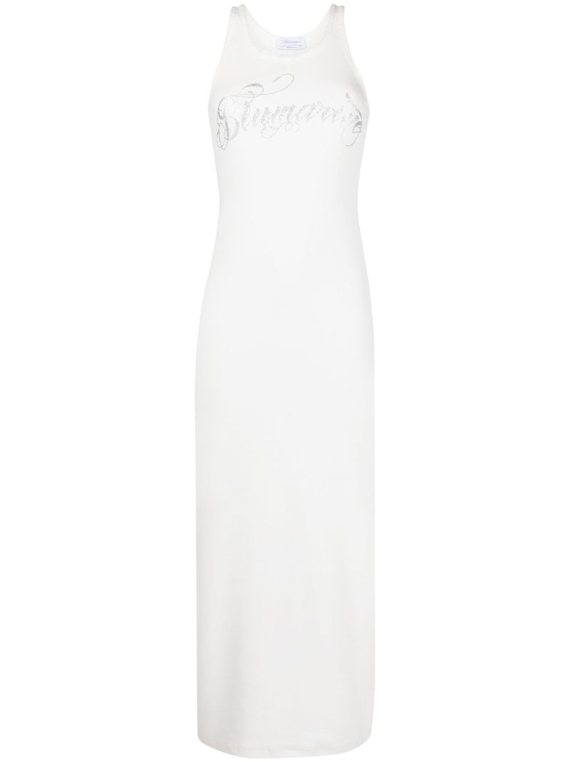 White Embroidered Logo Maxi Dress