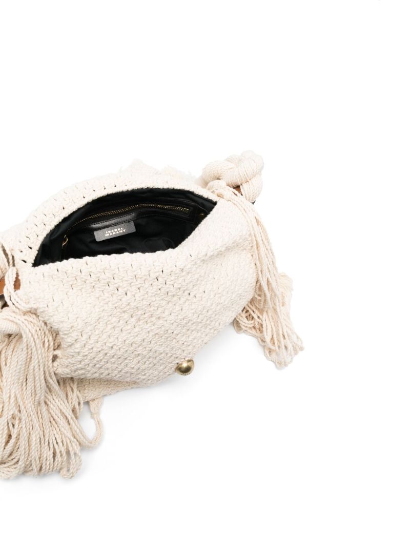 Beige Frayed Cotton Shoulder Bag